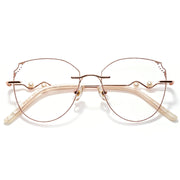 Rose Gold Cat-Eye Eyeglasses with Pearl Accents
