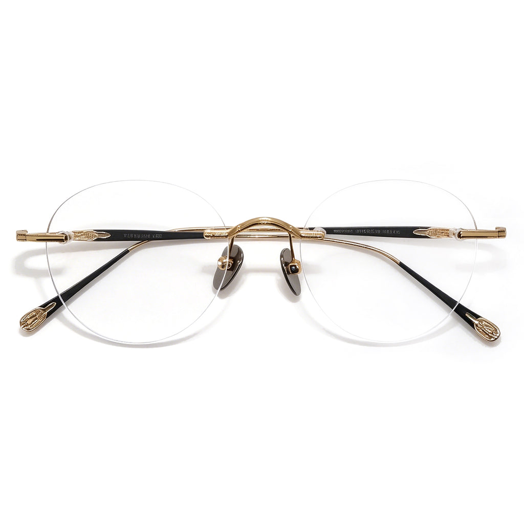 Rimless Gold Metal Eyeglasses, Ultra-Light Round Optical Frame for Men