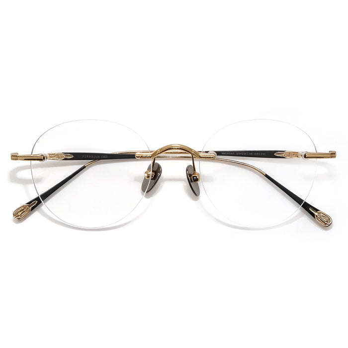 Rimless Gold Metal Eyeglasses, Ultra-Light Round Optical Frame for Men