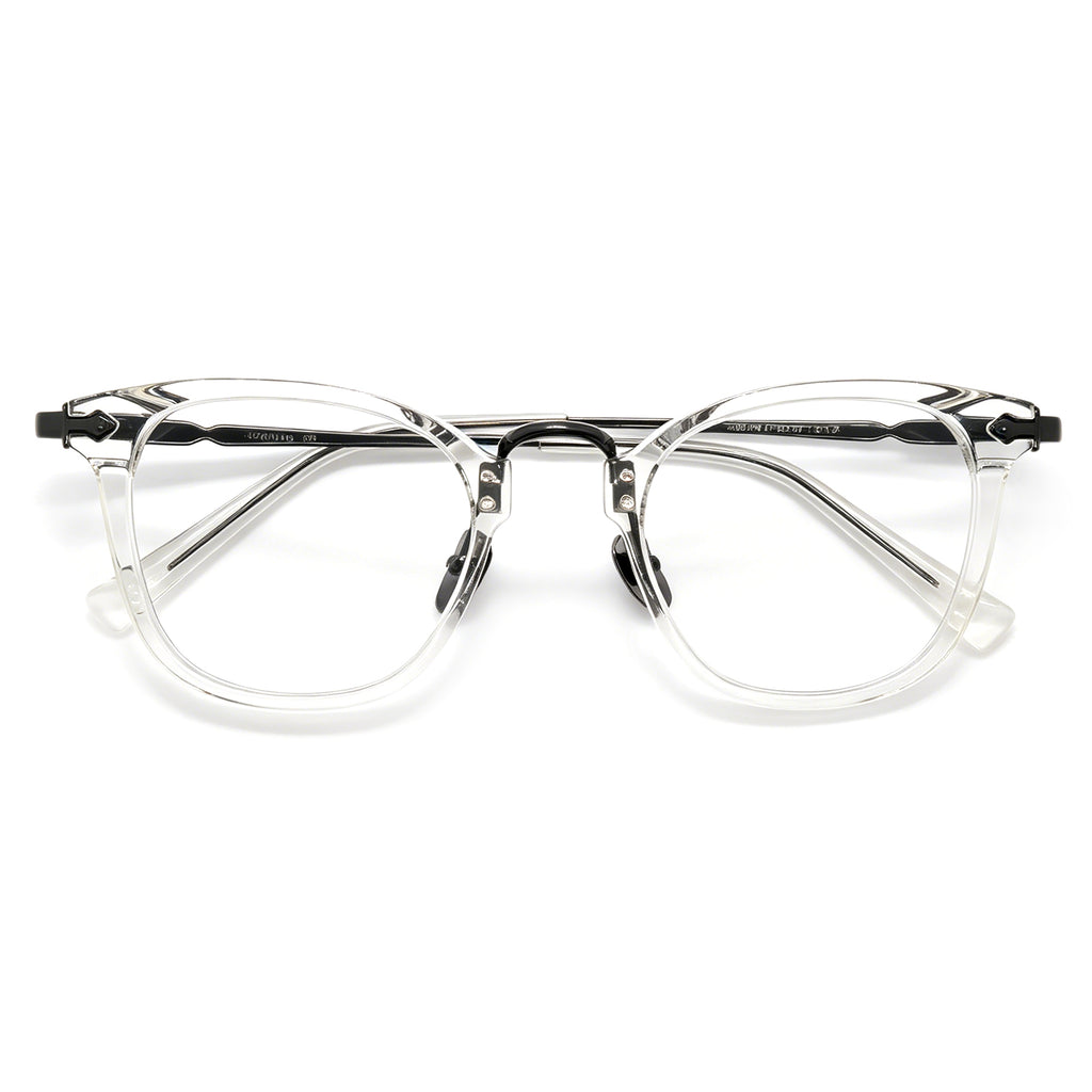 Modern Minimalist Clear Square Eyeglasses, Two-Tone Black & Clear