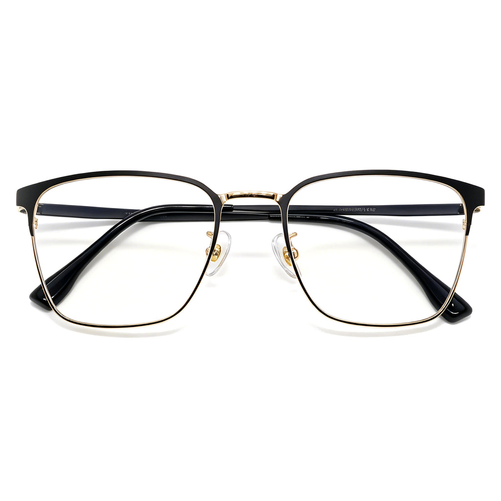 Men's Browline Eyeglasses, Black & Gold Titanium Frame, Anti Blue Light
