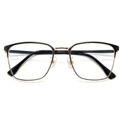 Men's Browline Eyeglasses, Black & Gold Titanium Frame, Anti Blue Light