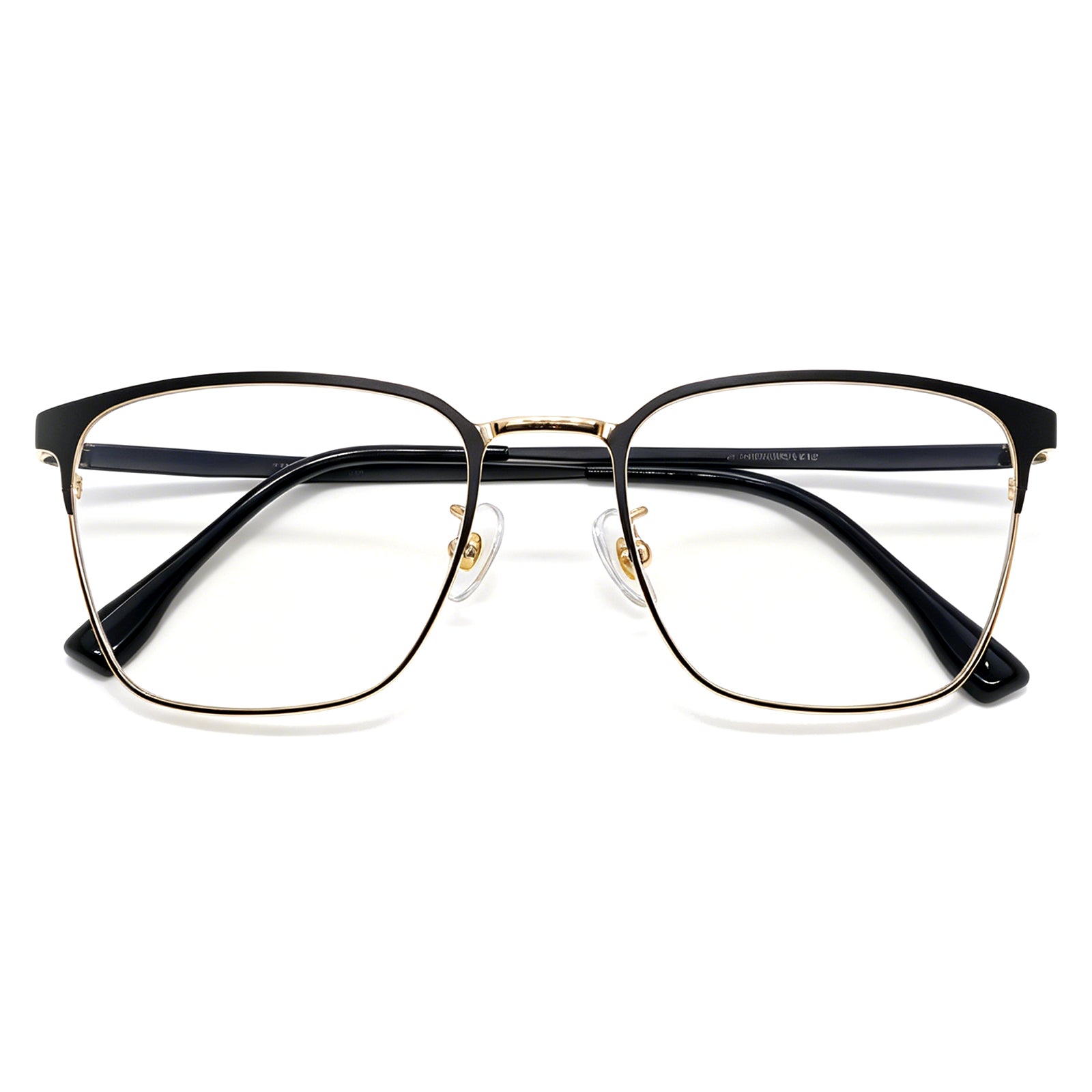 Men's Browline Eyeglasses, Black & Gold Titanium Frame, Anti Blue Light