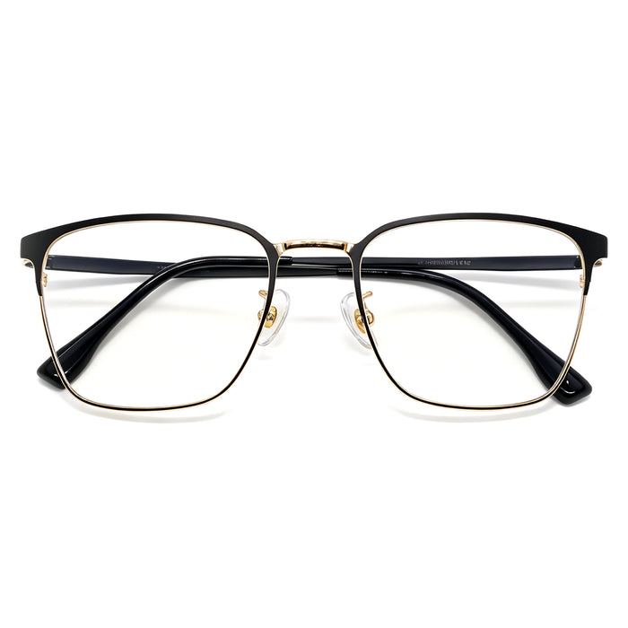 Men's Browline Eyeglasses, Black & Gold Titanium Frame, Anti Blue Light