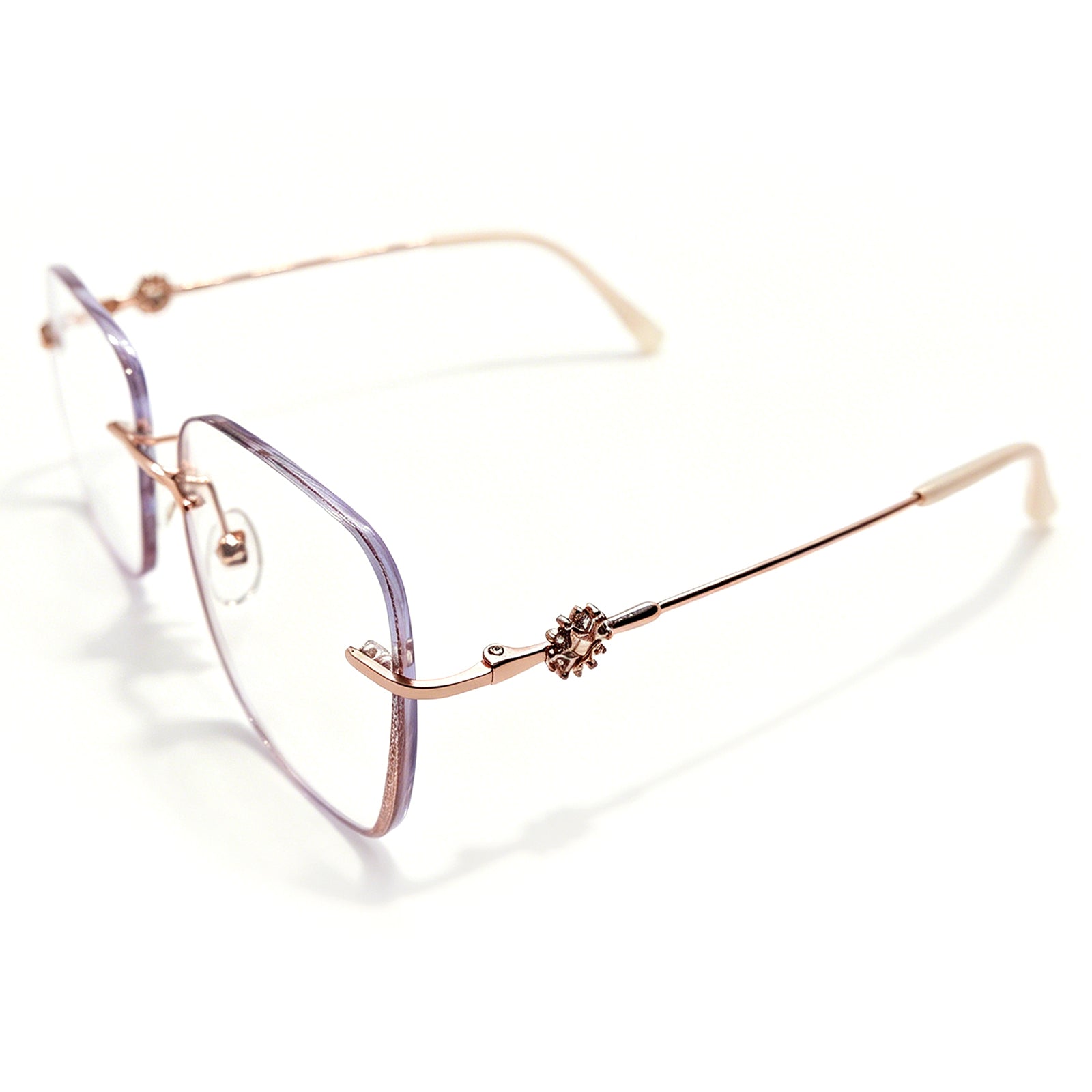 Soft Feminine Rimless Glasses, Rose Gold, Delicate Flower Accents