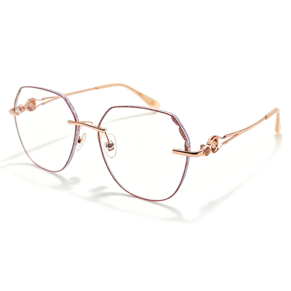 Glamorous Crystal-Embellished Rimless Eyeglasses, Rose Gold