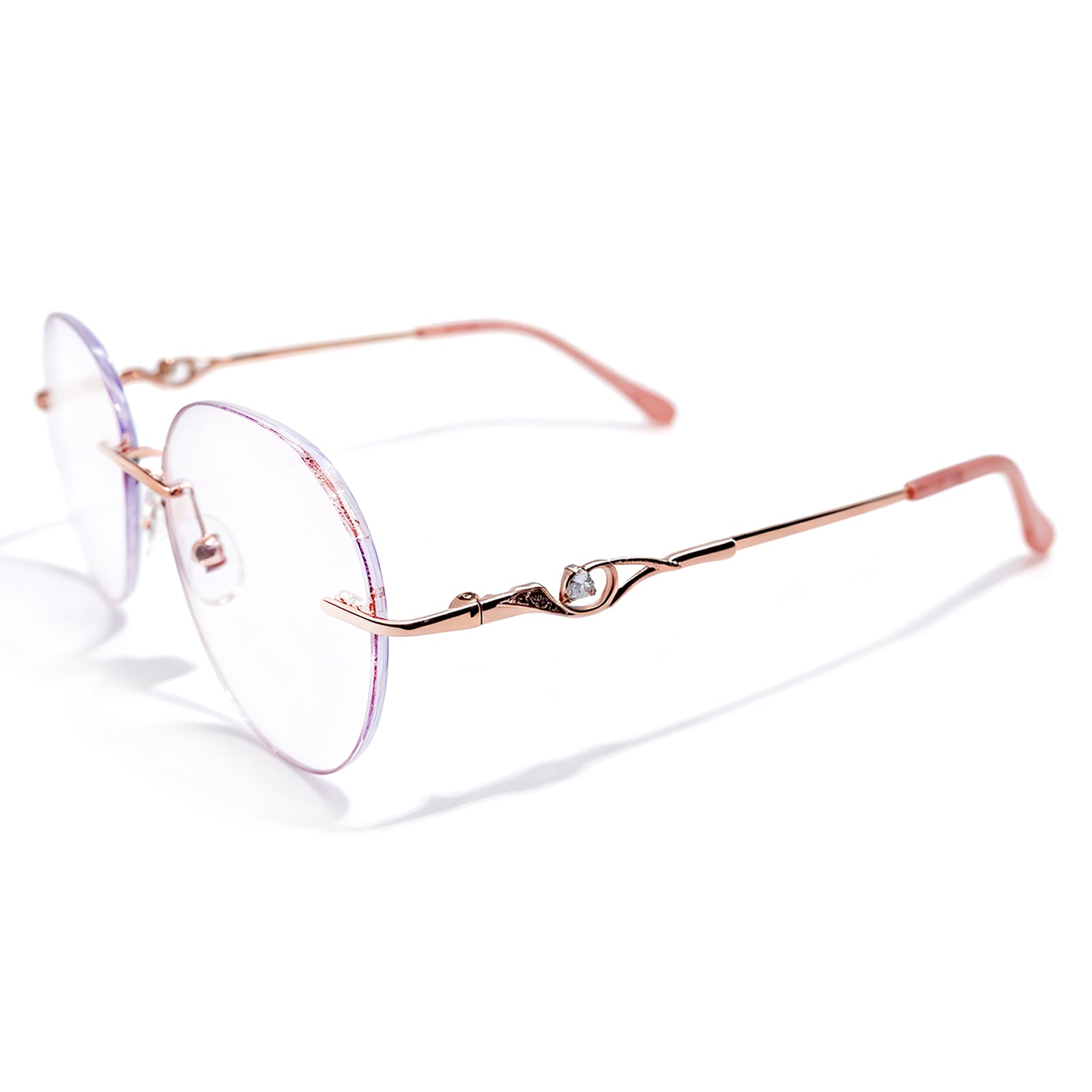 Rose Gold Round Rimless Eyeglasses with Glitter Edges