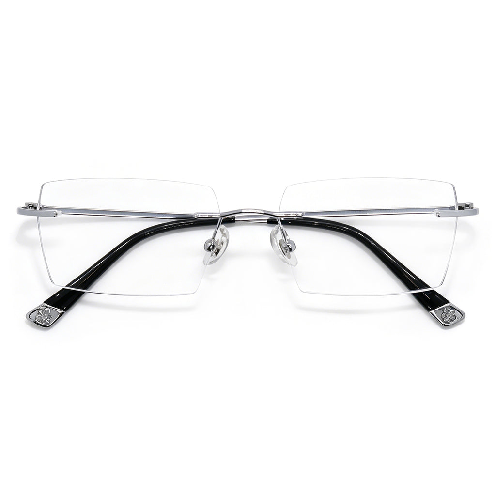 Executive Rimless Square Eyeglasses, Gunmetal Metal for Modern Professionals