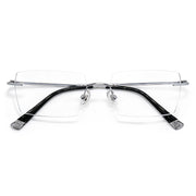 Executive Rimless Square Eyeglasses, Gunmetal Metal for Modern Professionals