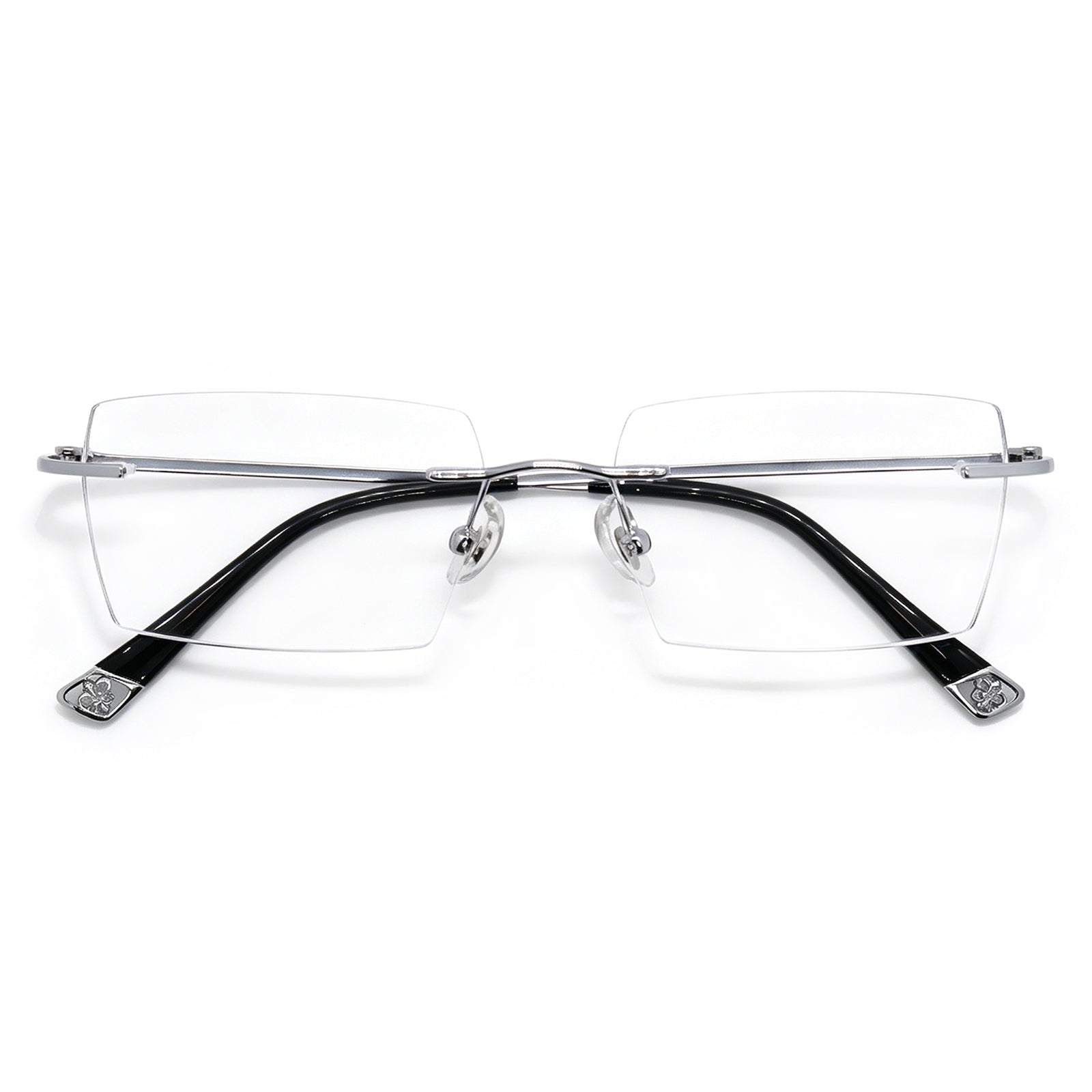 Executive Rimless Square Eyeglasses, Gunmetal Metal for Modern Professionals
