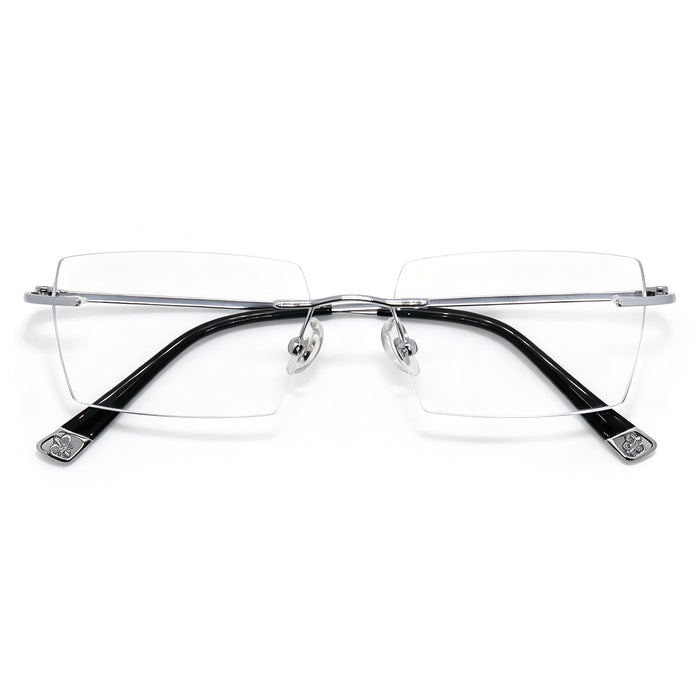 Executive Rimless Square Eyeglasses, Gunmetal Metal for Modern Professionals