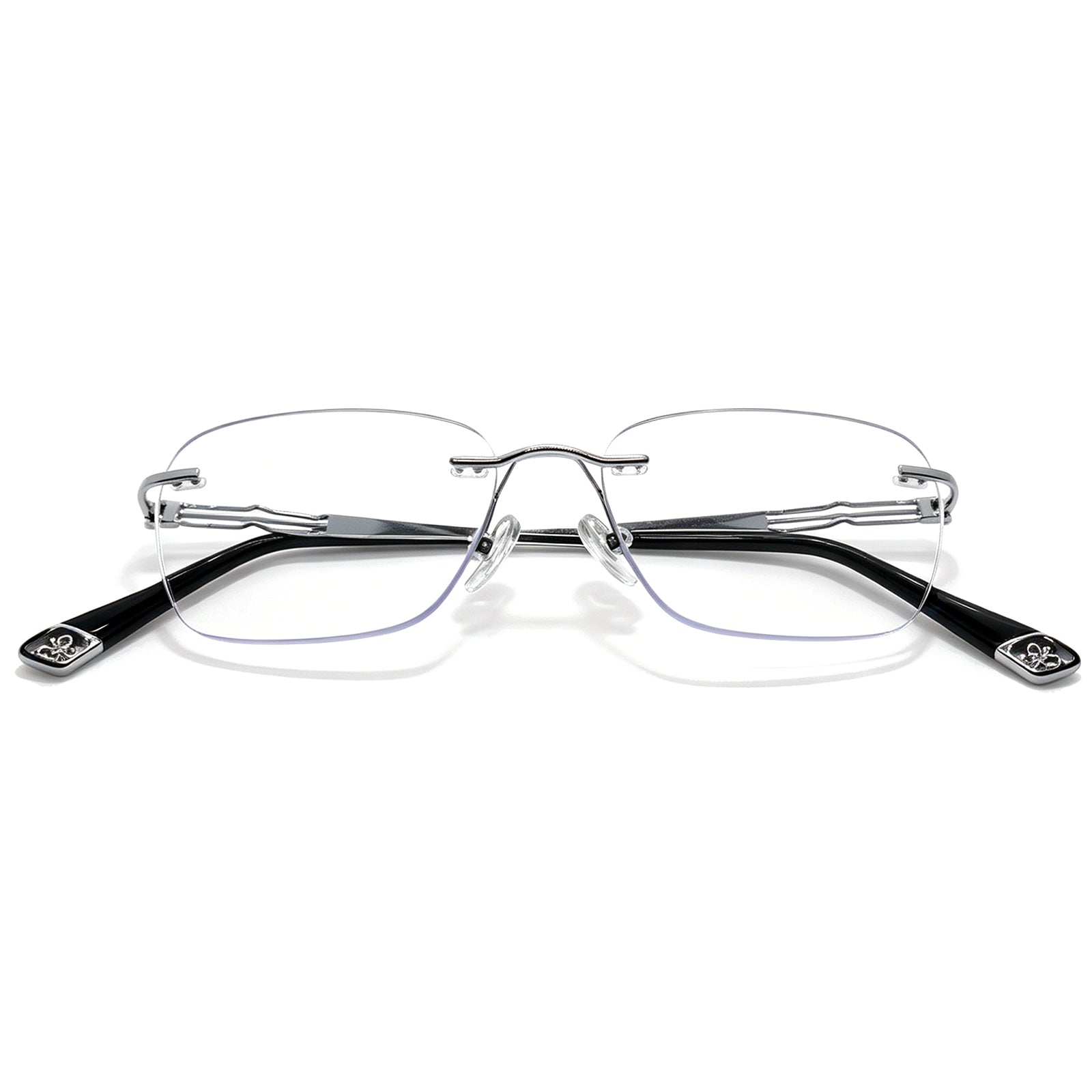 Hollow Temple Rimless Eyeglasses, Gold Metal Frame, Anti Blue Light