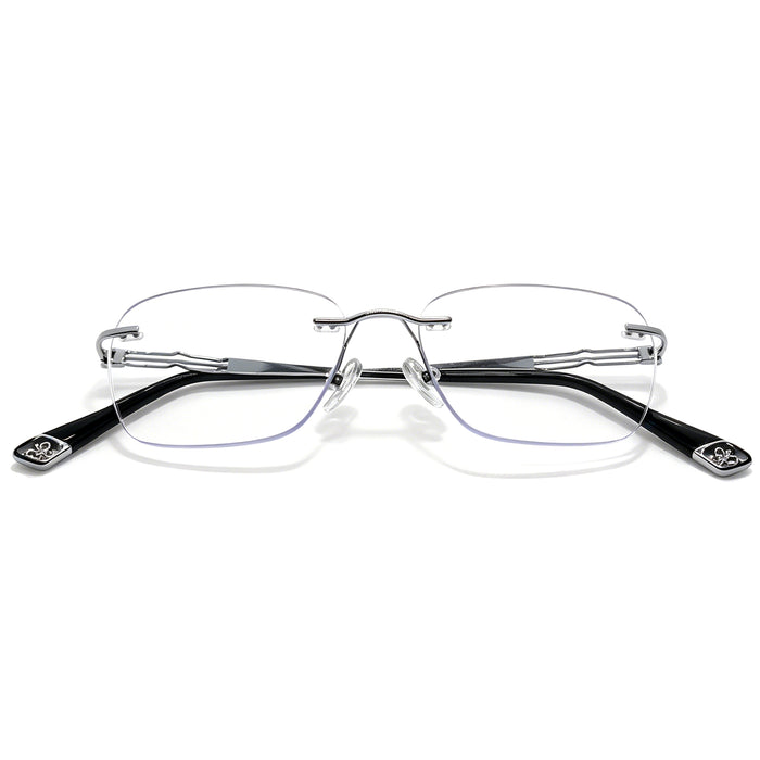 Hollow Temple Rimless Eyeglasses, Gold Metal Frame, Anti Blue Light