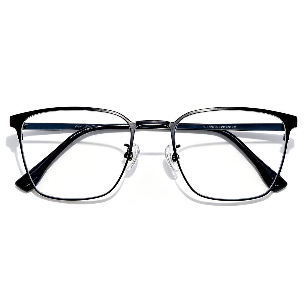 Men's Browline Eyeglasses, Black & Gold Titanium Frame, Anti Blue Light