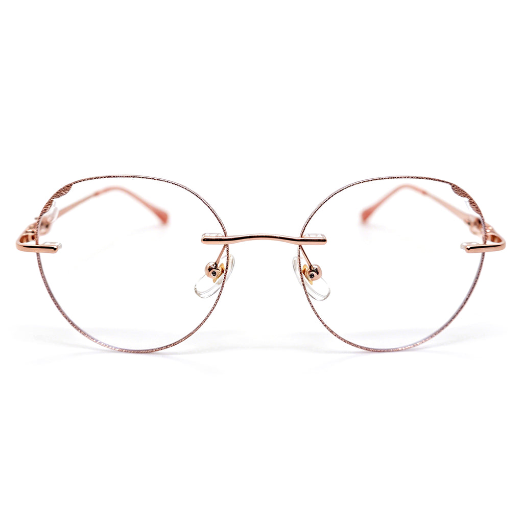 Rose Gold Round Rimless Eyeglasses with Glitter Edges