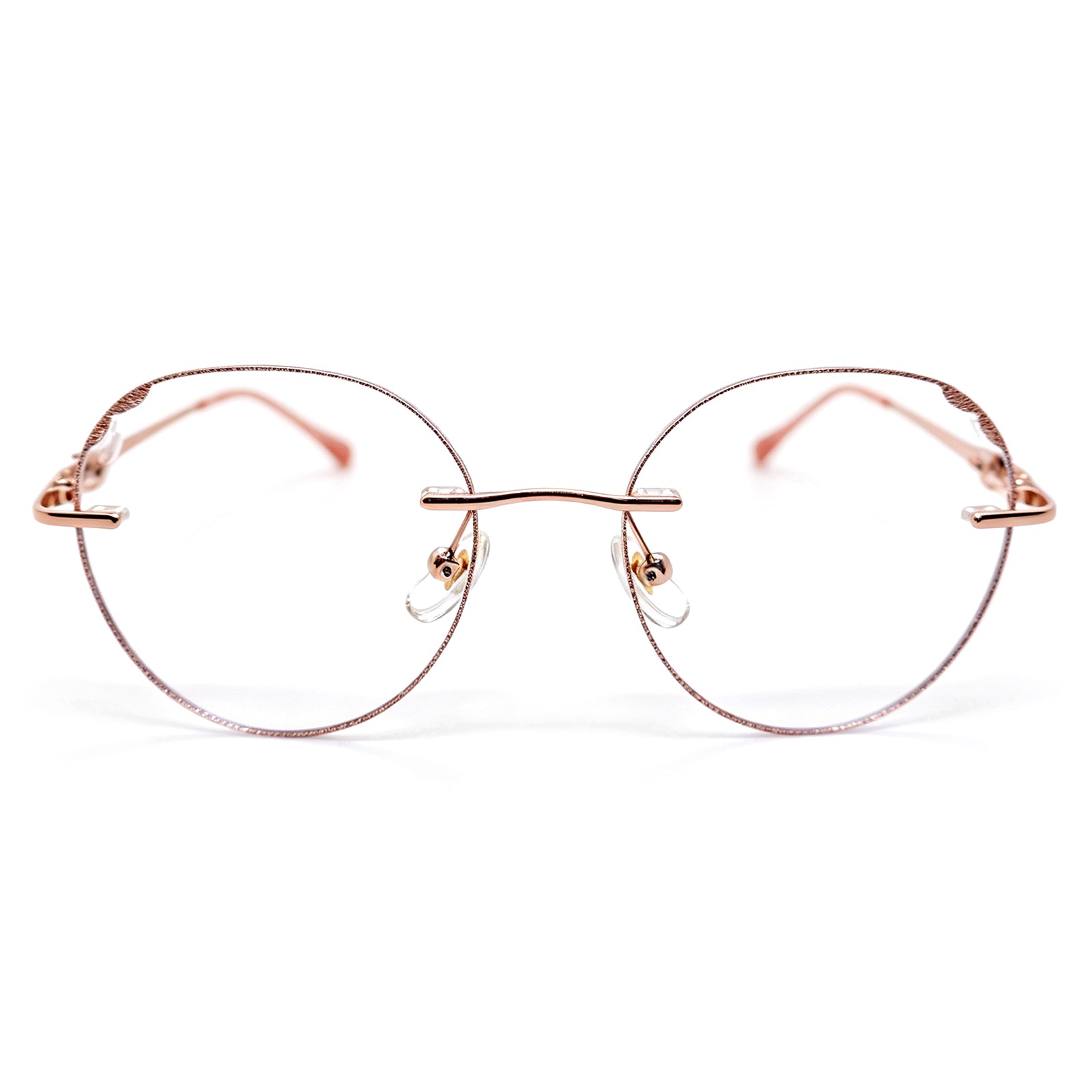 Rose Gold Round Rimless Eyeglasses with Glitter Edges