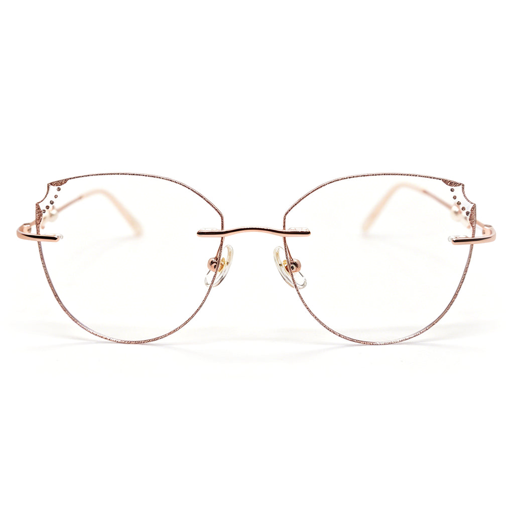 Rose Gold Cat-Eye Eyeglasses with Pearl Accents