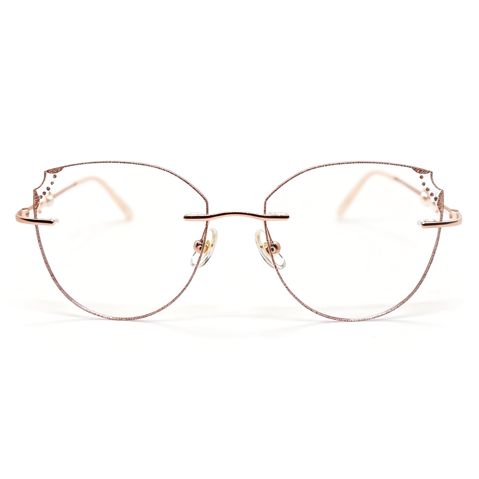 Rose Gold Cat-Eye Eyeglasses with Pearl Accents