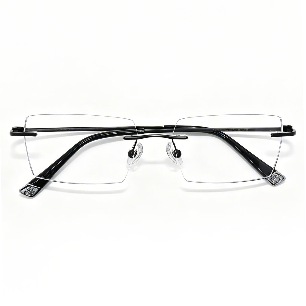 Executive Rimless Square Eyeglasses, Gunmetal Metal for Modern Professionals