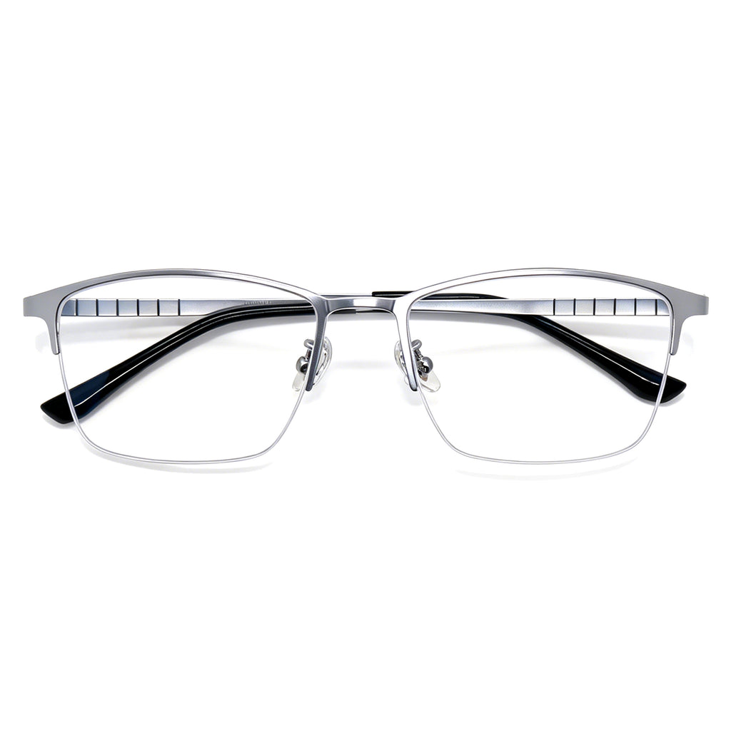 Sleek Business Style Eyeglasses, Black Silver Metal Frame