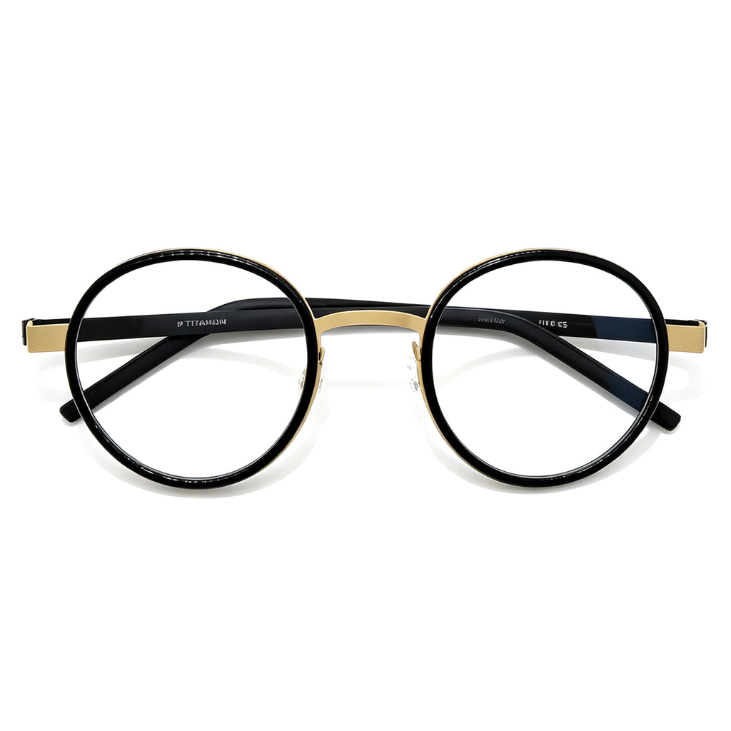 Lightweight Black Round Titanium Glasses, Durable IP Plated, UV400 Protection