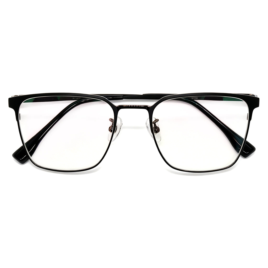 Men's Browline Eyeglasses, Black & Gold Titanium Frame, Anti Blue Light