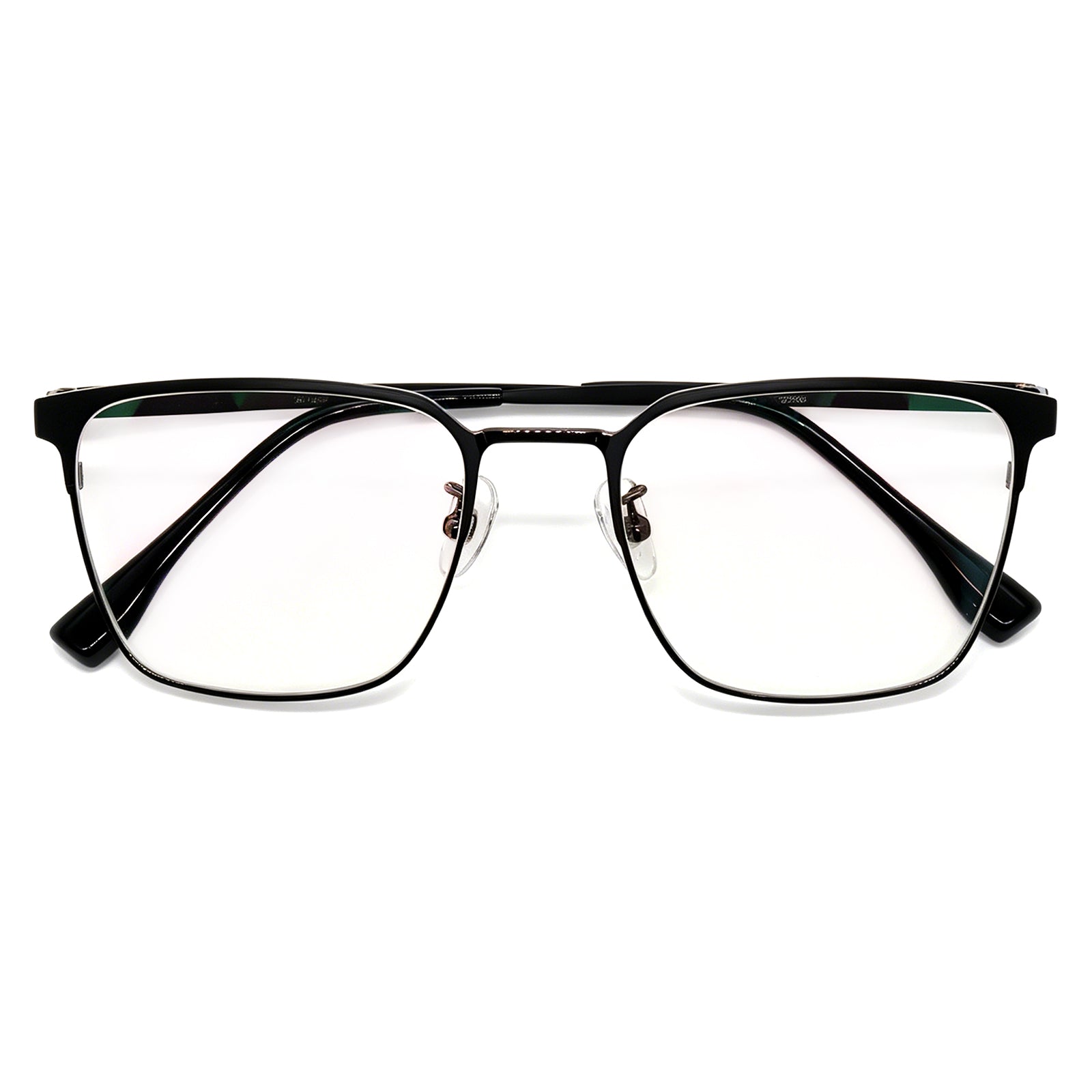 Men's Browline Eyeglasses, Black & Gold Titanium Frame, Anti Blue Light