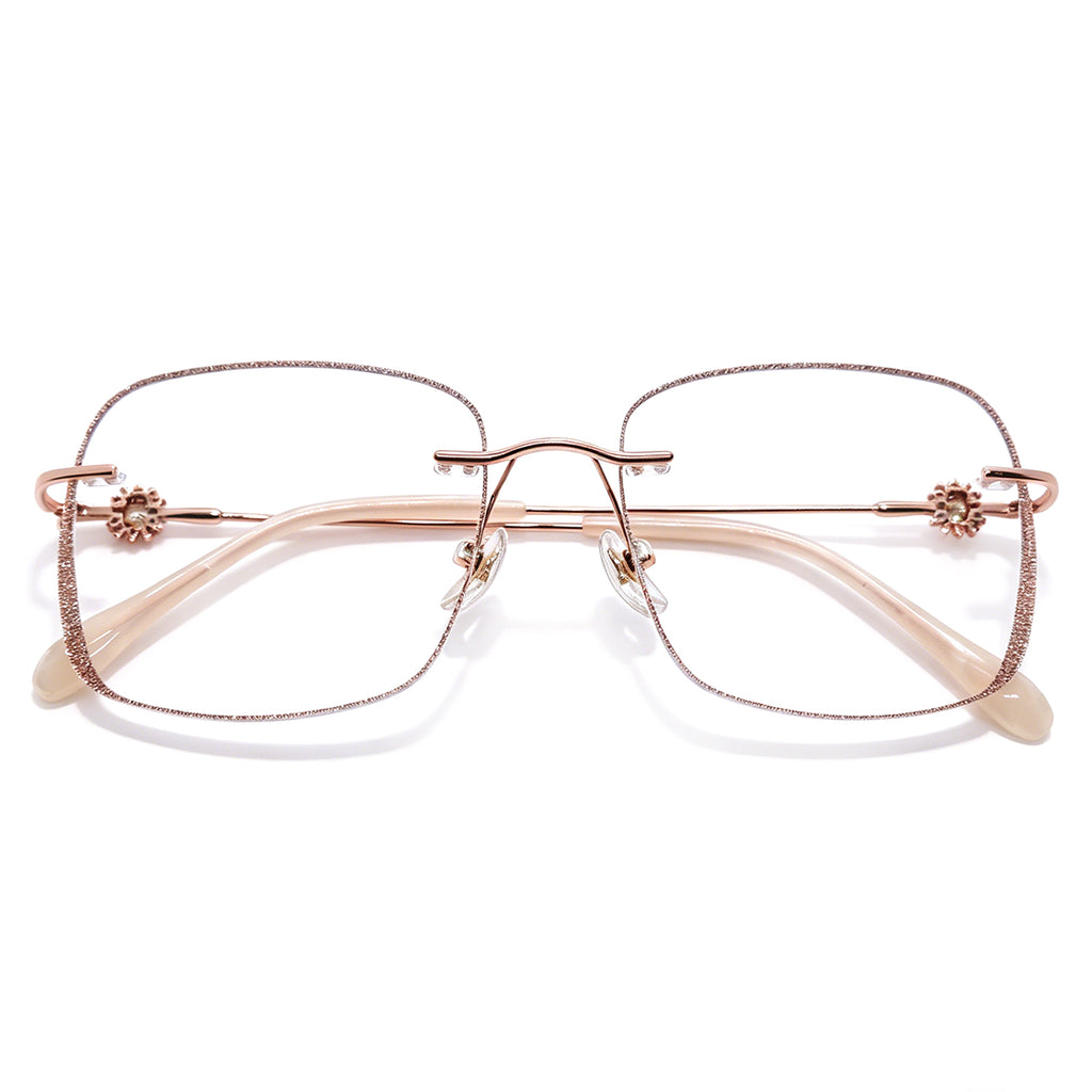Soft Feminine Rimless Glasses, Rose Gold, Delicate Flower Accents