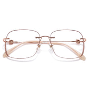 Soft Feminine Rimless Glasses, Rose Gold, Delicate Flower Accents