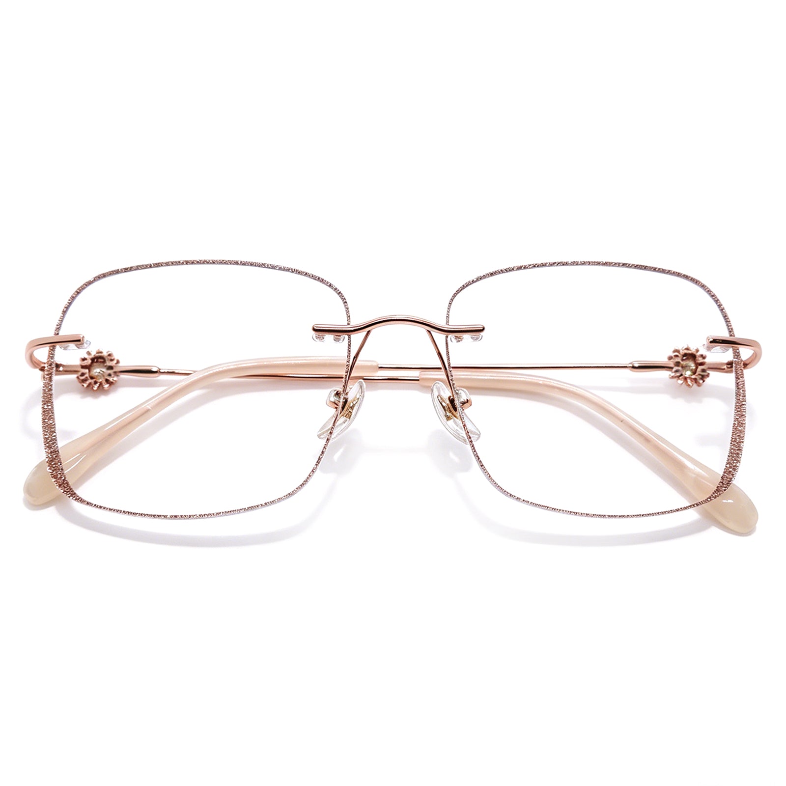 Soft Feminine Rimless Glasses, Rose Gold, Delicate Flower Accents