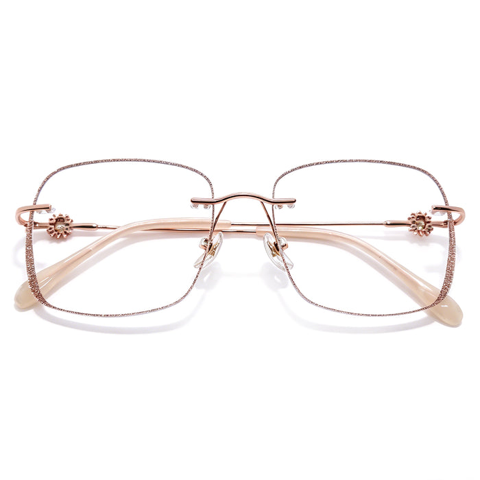 Soft Feminine Rimless Glasses, Rose Gold, Delicate Flower Accents