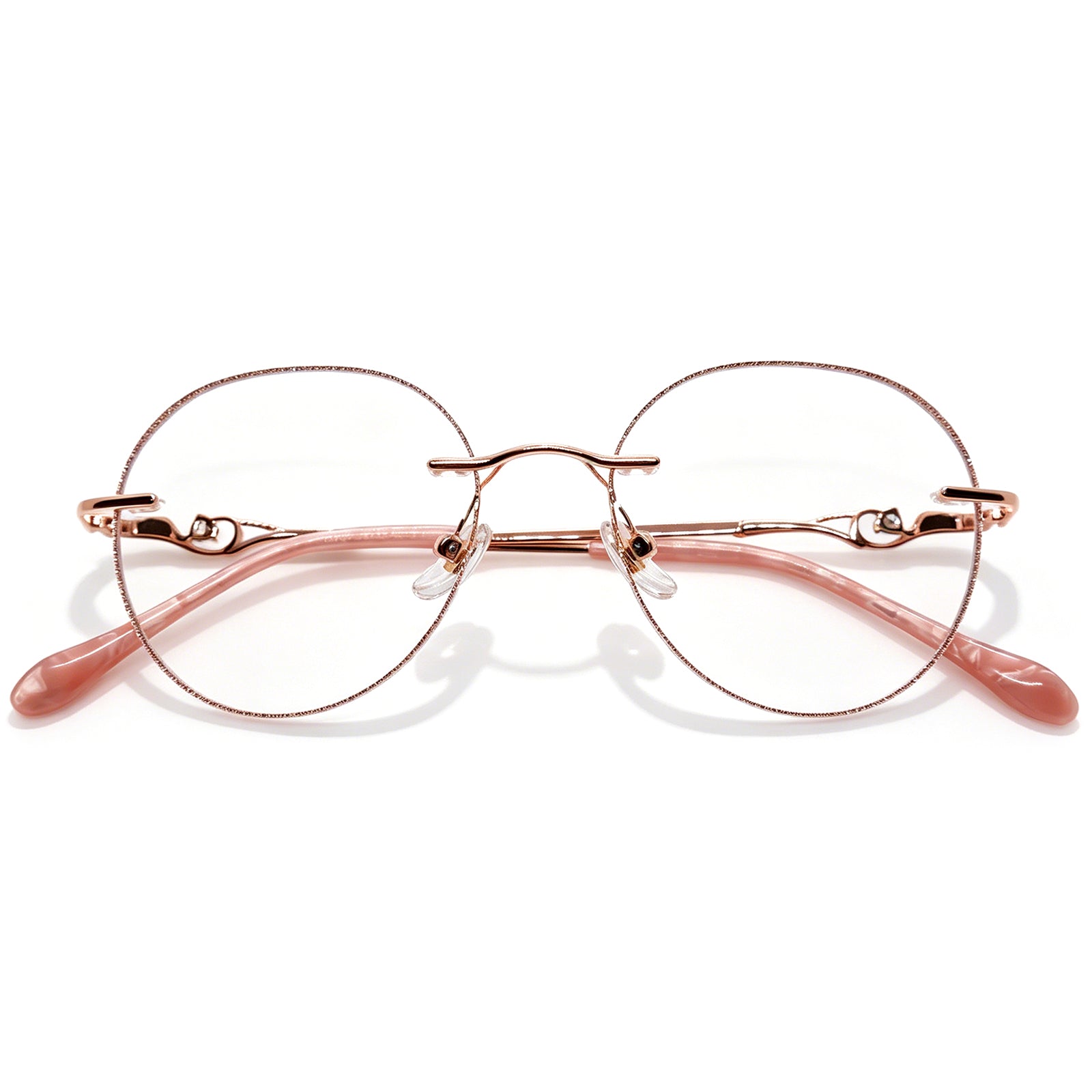 Rose Gold Round Rimless Eyeglasses with Glitter Edges