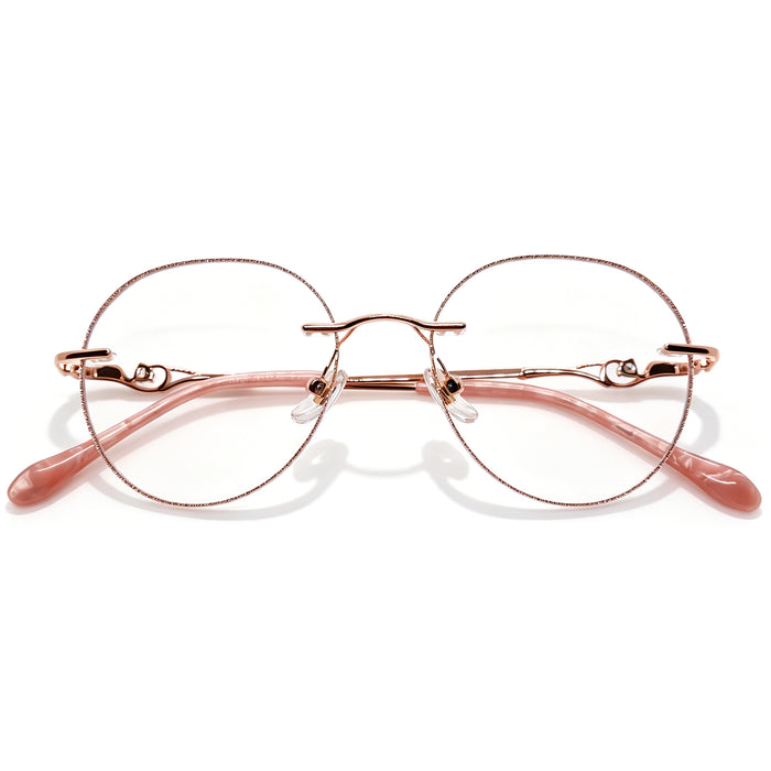 Rose Gold Round Rimless Eyeglasses with Glitter Edges