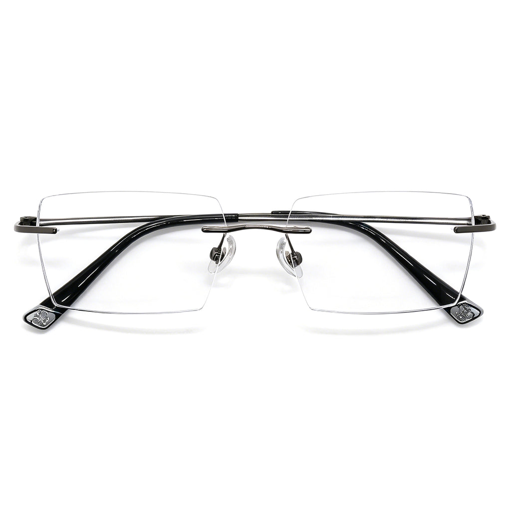 Executive Rimless Square Eyeglasses, Gunmetal Metal for Modern Professionals
