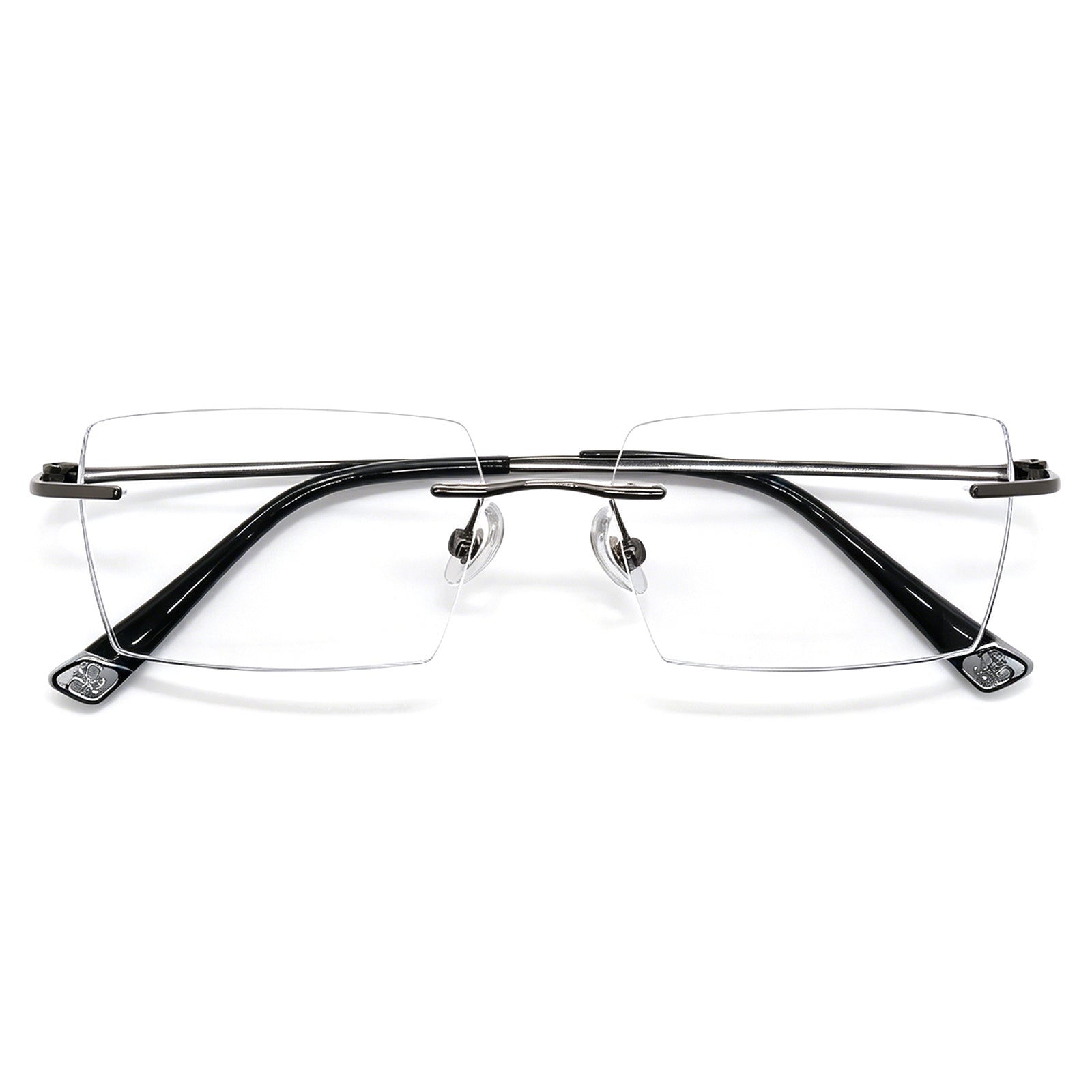 Executive Rimless Square Eyeglasses, Gunmetal Metal for Modern Professionals
