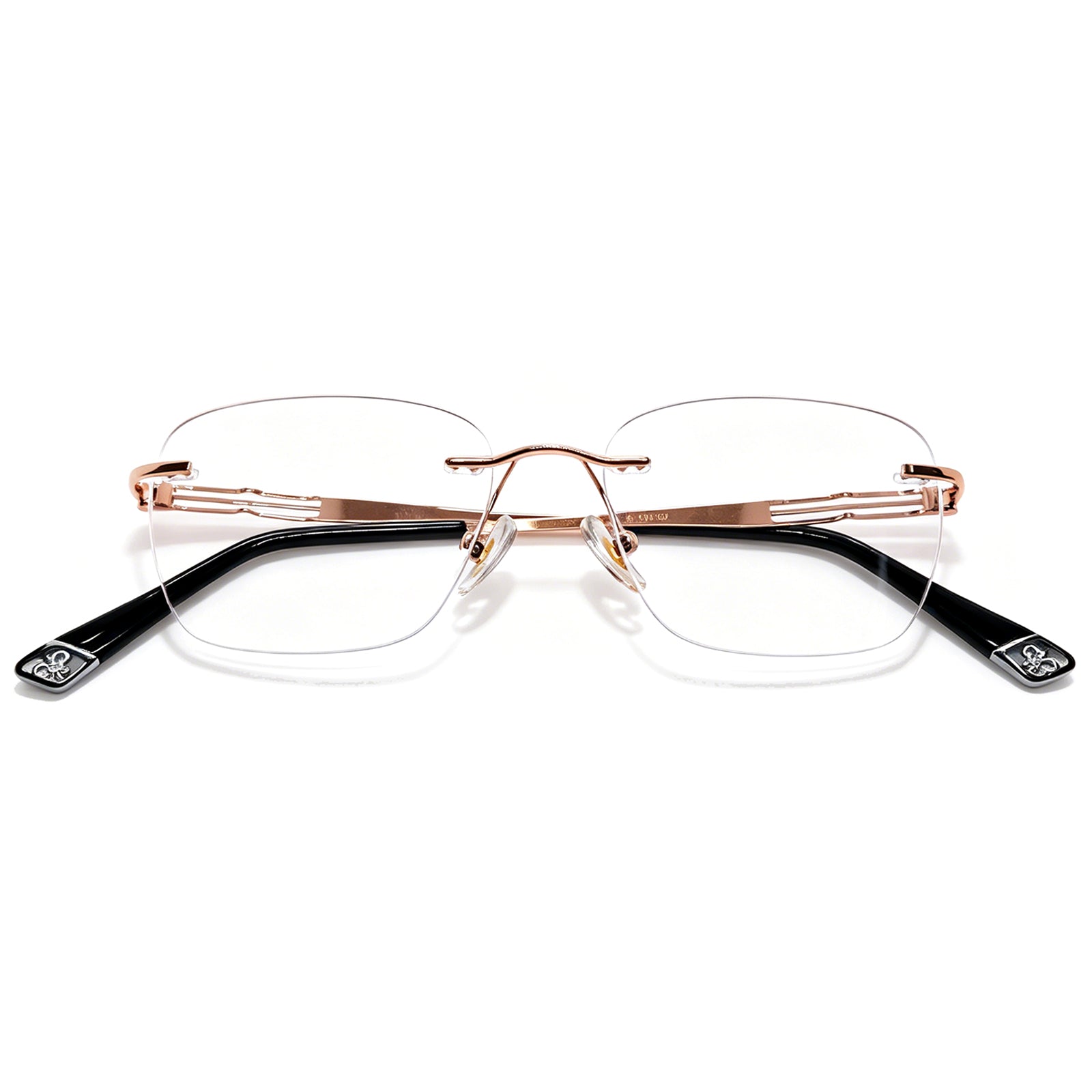 Hollow Temple Rimless Eyeglasses, Gold Metal Frame, Anti Blue Light