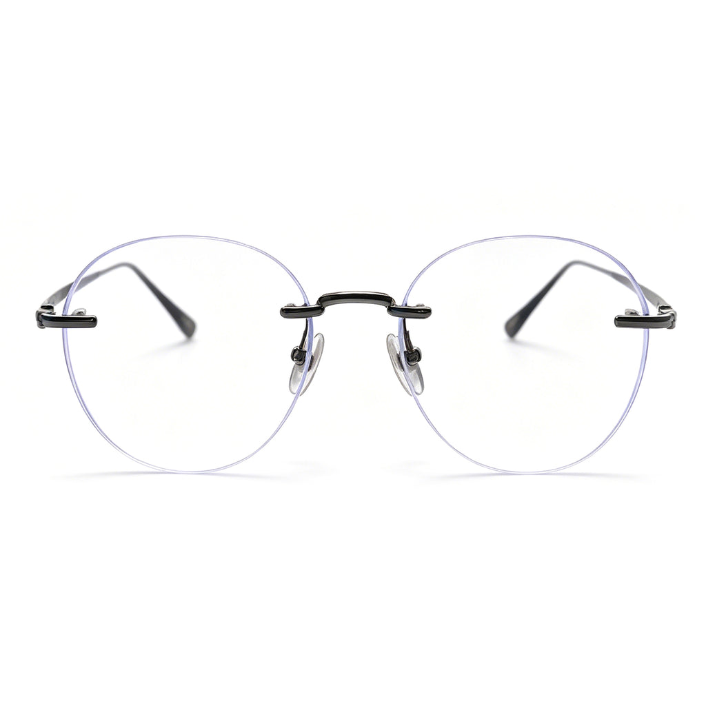 Rimless Gold Metal Eyeglasses, Ultra-Light Round Optical Frame for Men