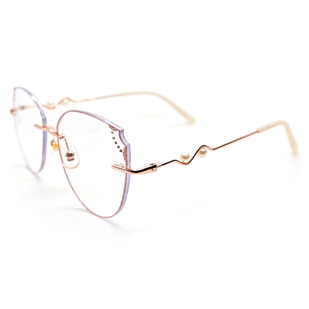 Rose Gold Cat-Eye Eyeglasses with Pearl Accents