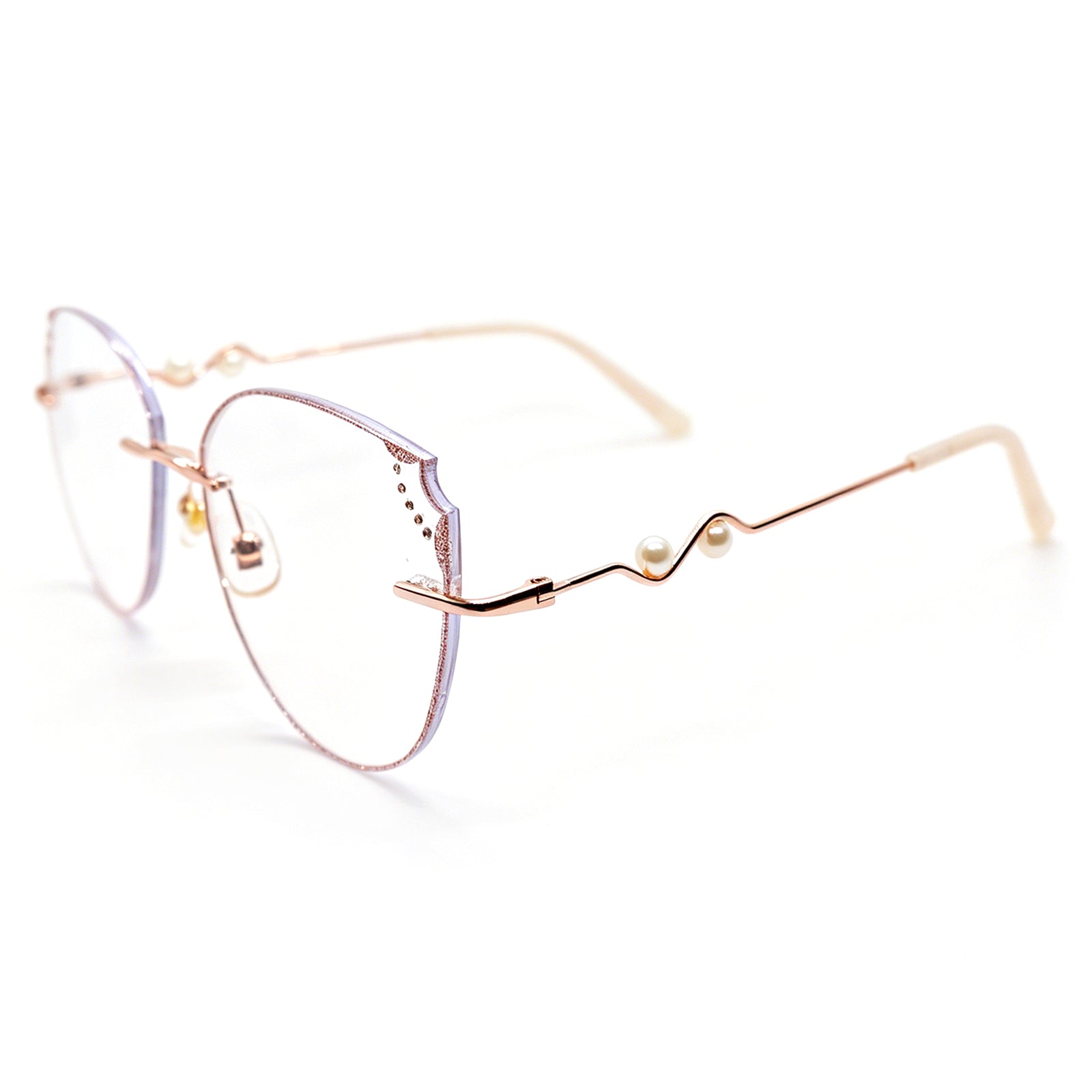 Rose Gold Cat-Eye Eyeglasses with Pearl Accents