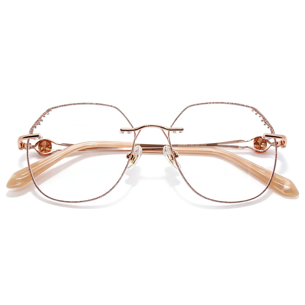Glamorous Crystal-Embellished Rimless Eyeglasses, Rose Gold
