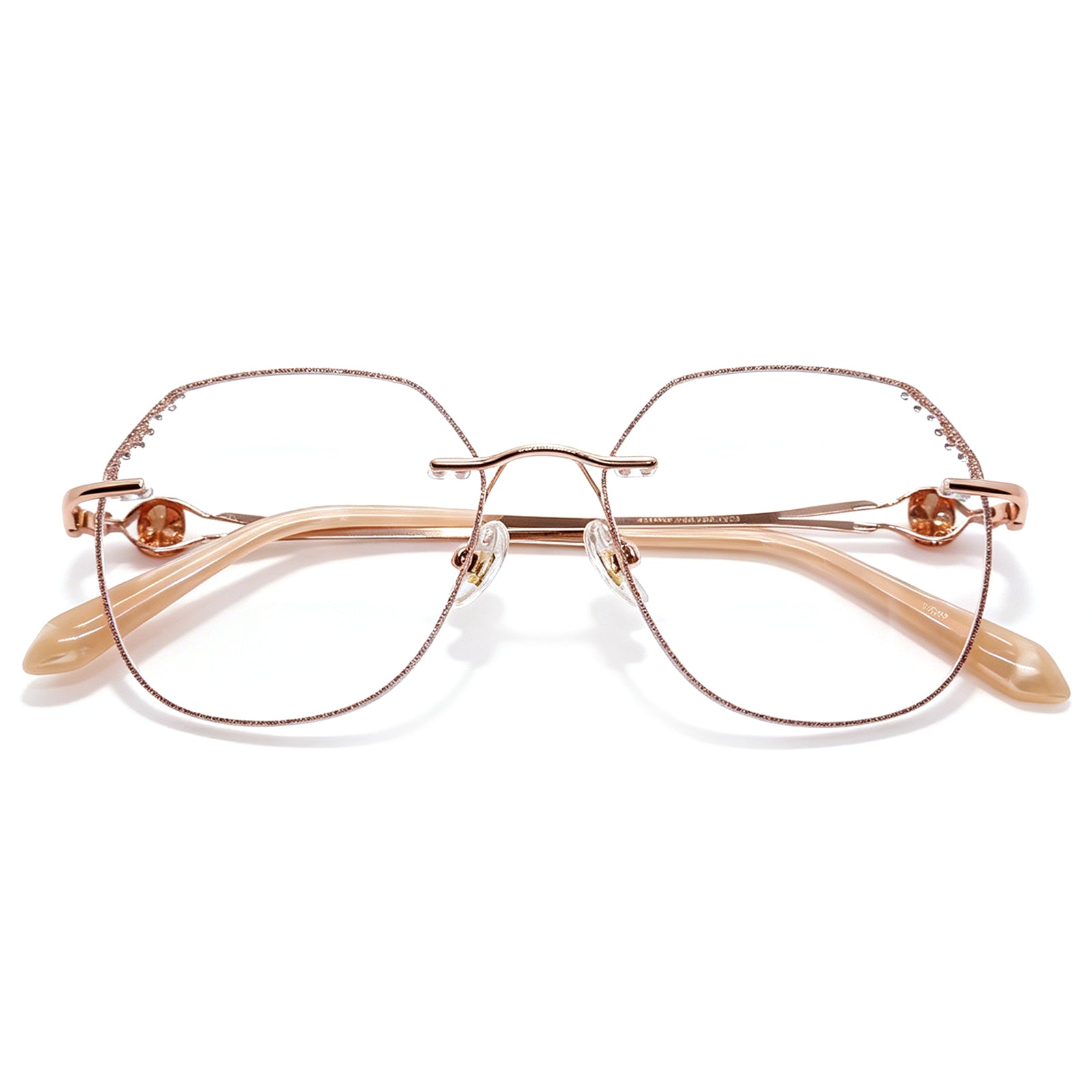 Glamorous Crystal-Embellished Rimless Eyeglasses, Rose Gold