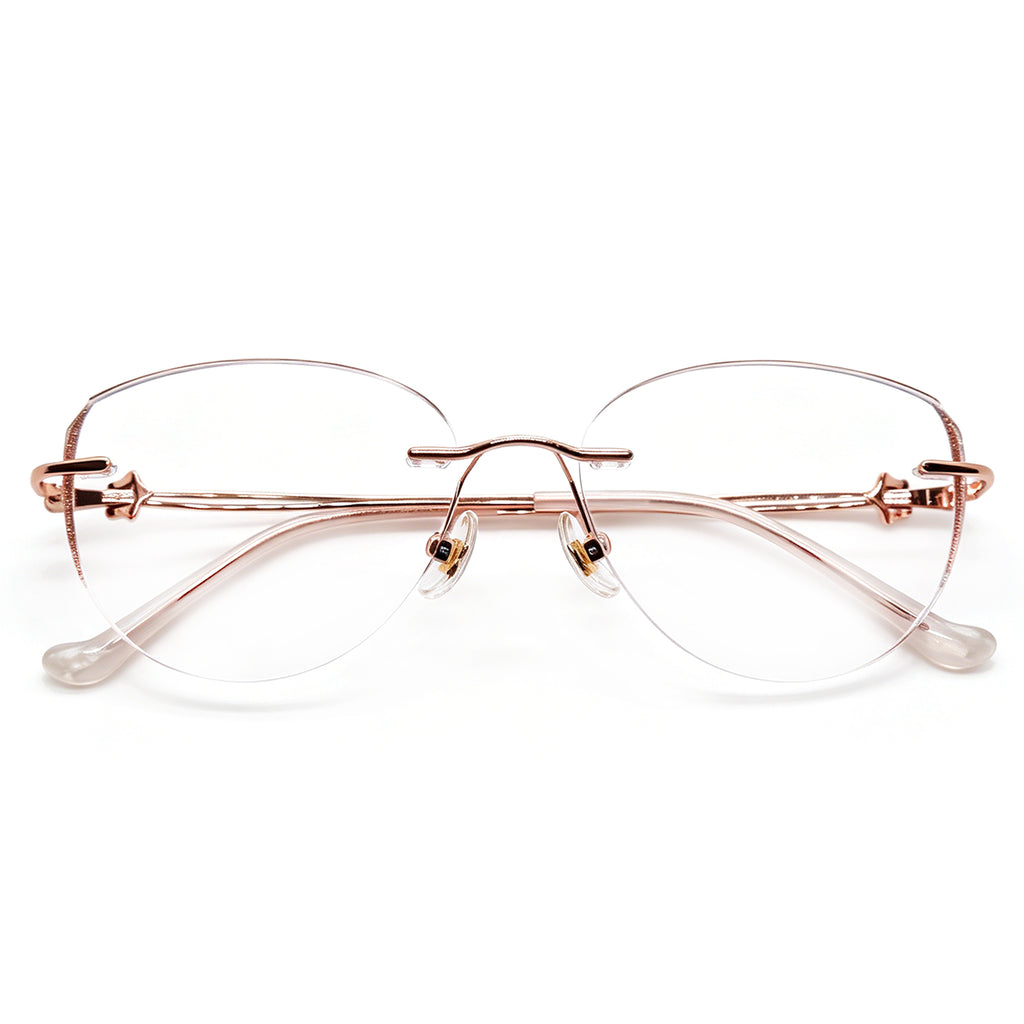 Glamorous Glitter Edge Rimless Eyeglasses, Rose Gold