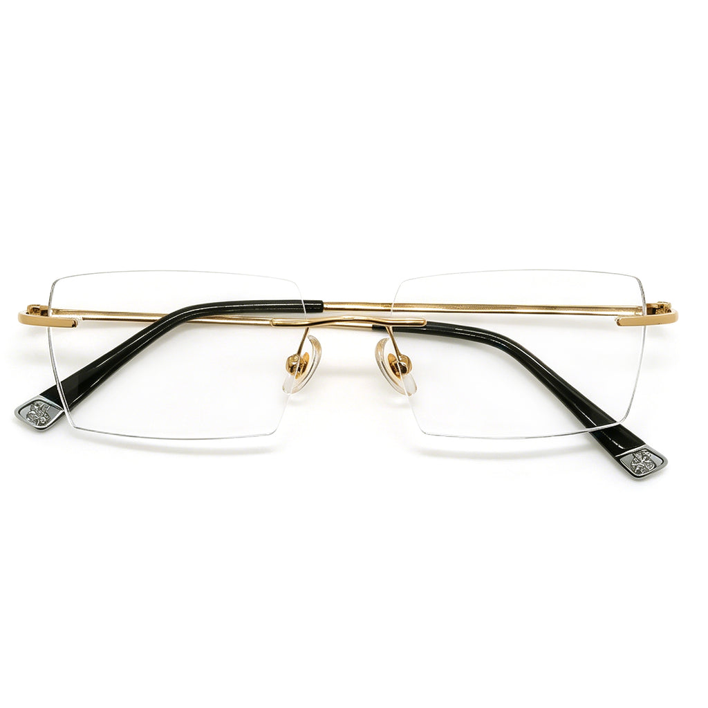 Executive Rimless Square Eyeglasses, Gunmetal Metal for Modern Professionals