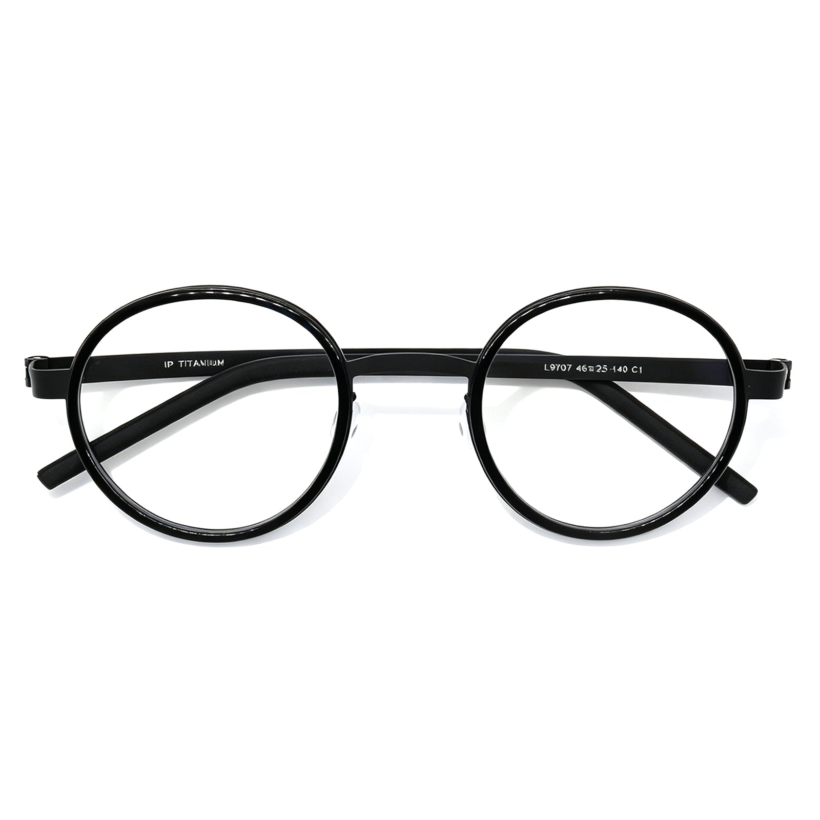 Lightweight Black Round Titanium Glasses, Durable IP Plated, UV400 Protection