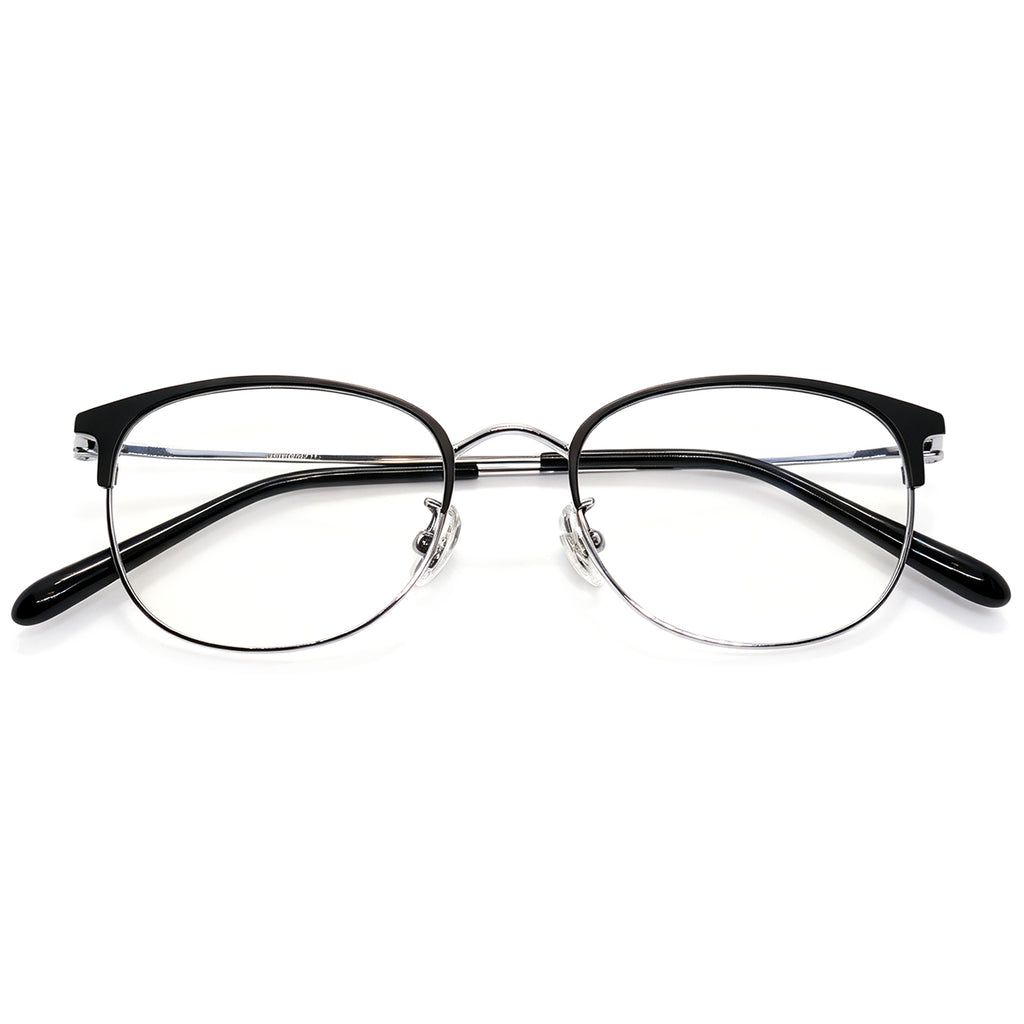 Black & Silver Browline Eyeglasses, Classic Style