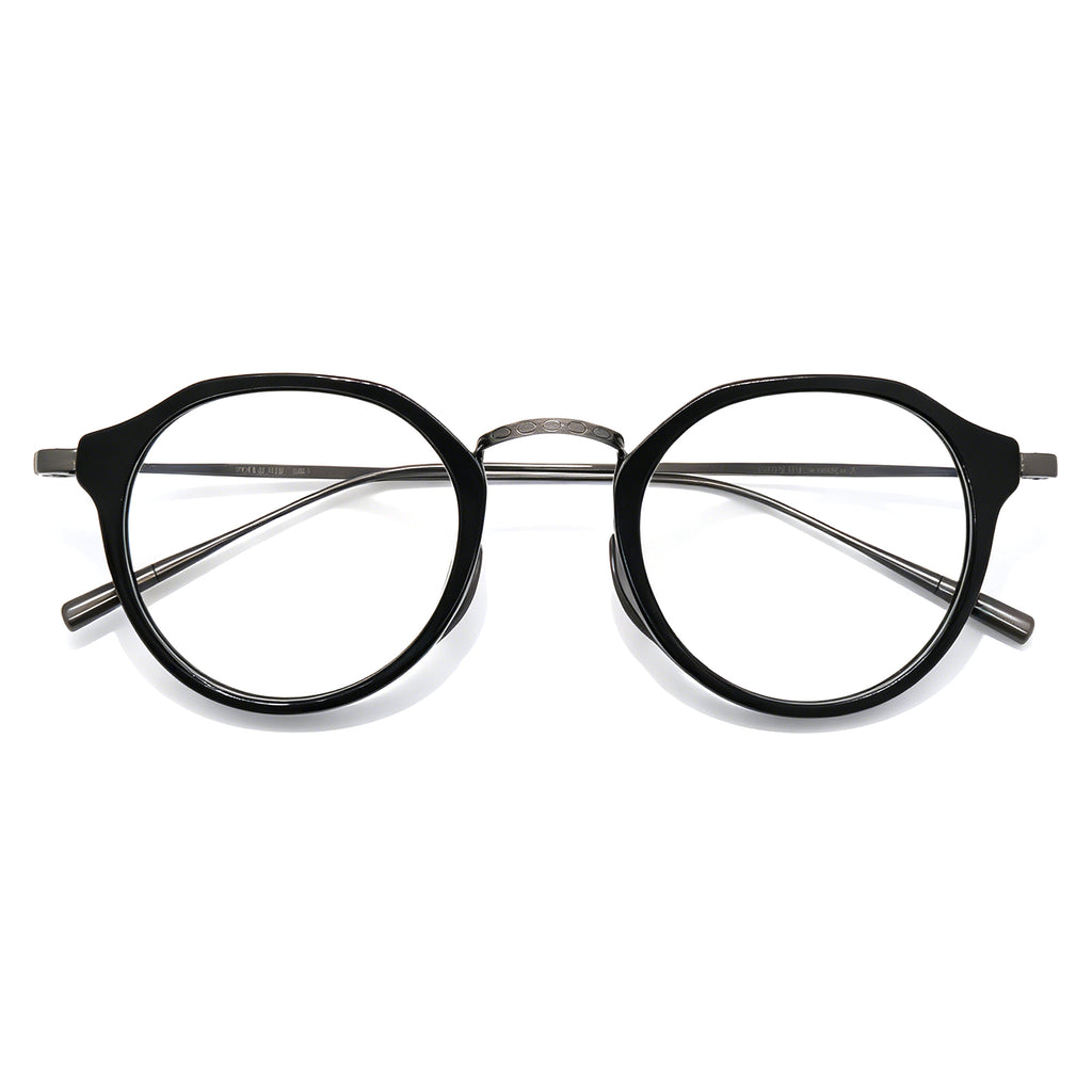 Timeless Round Eyeglasses, Black Acetate with Gunmetal Details, Office & Casual