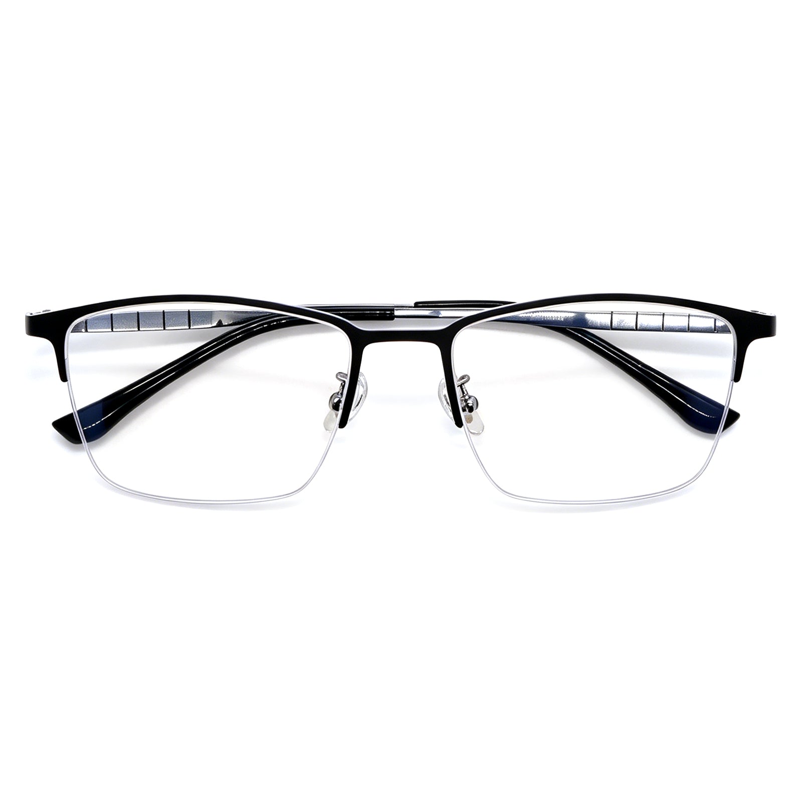 Sleek Business Style Eyeglasses, Black Silver Metal Frame