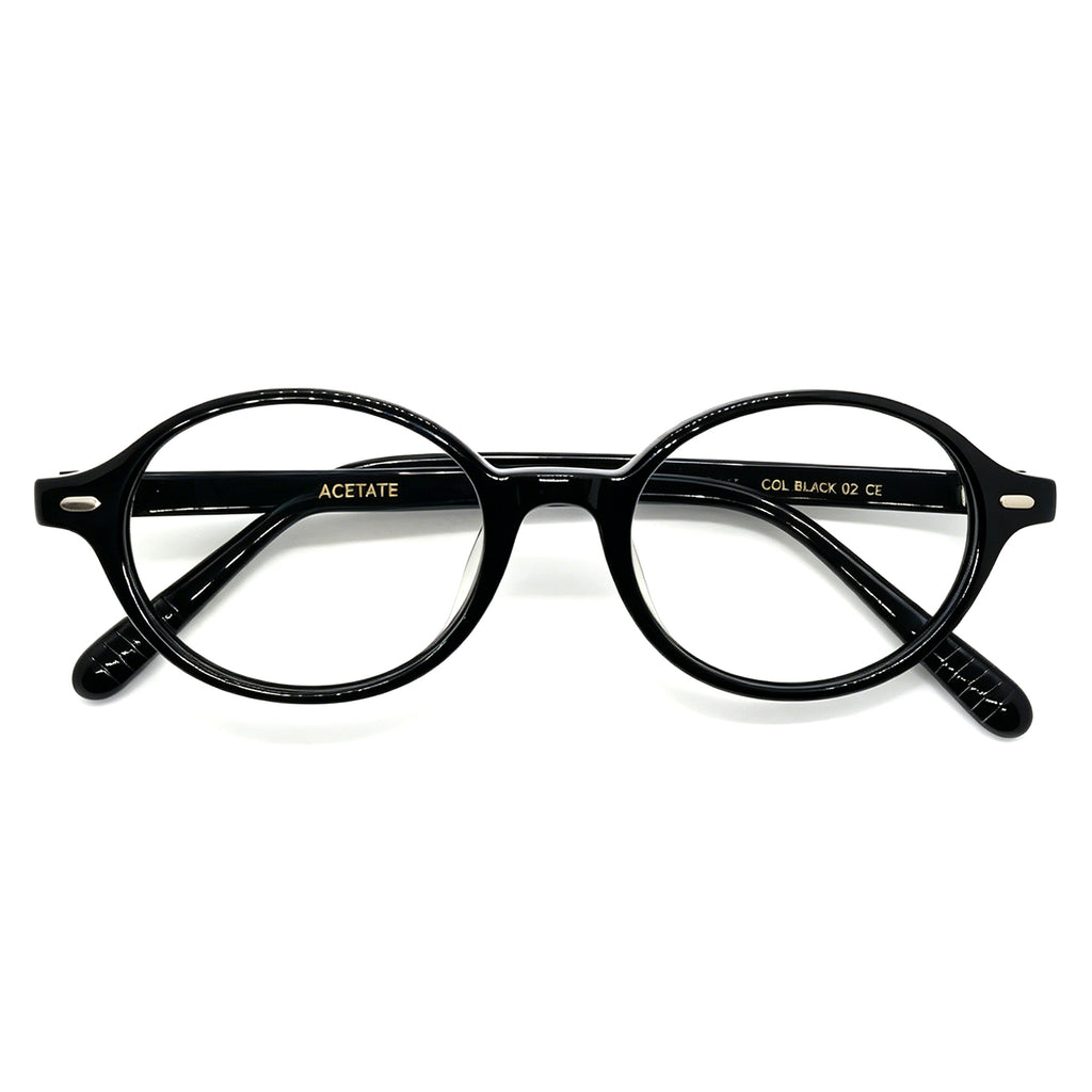 Intellectual Black Oval Acetate Eyeglasses, Classic Retro Academic Style