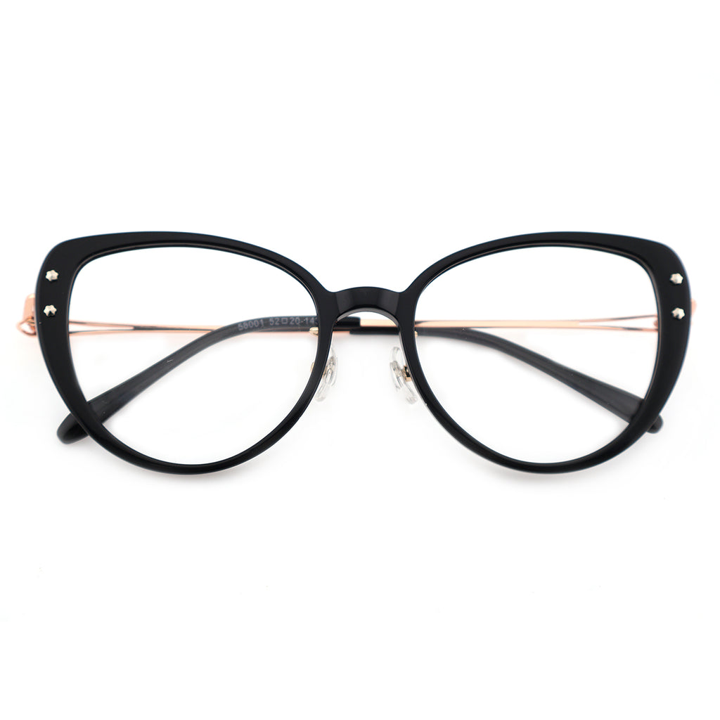 Black Cat-Eye Glasses with Rose Gold Temples