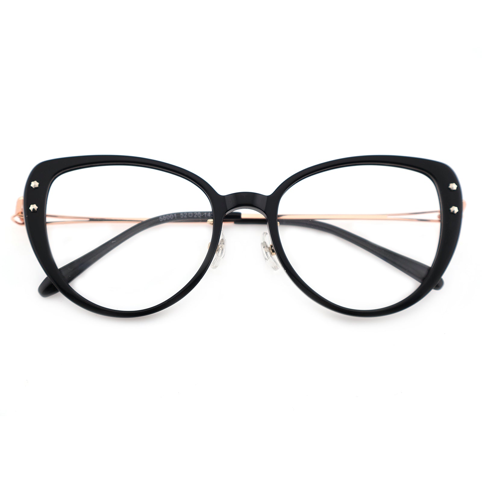 Black Cat-Eye Glasses with Rose Gold Temples